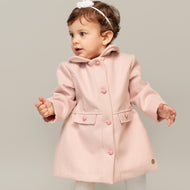 Abrigo largo de paño rosado claro