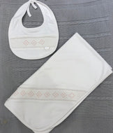 Set pima smock manta + babero rosado t/u