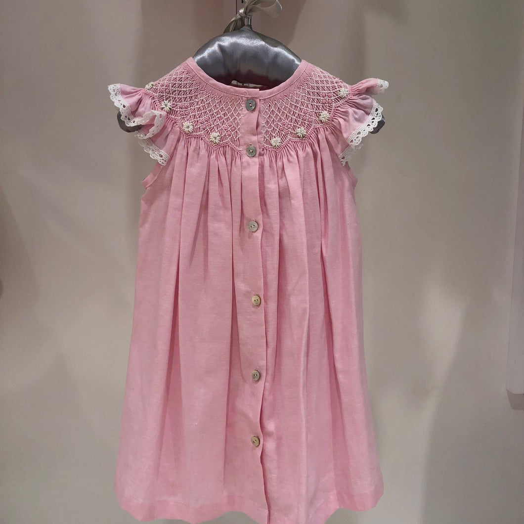 Vestido rosado bordado con manga alita