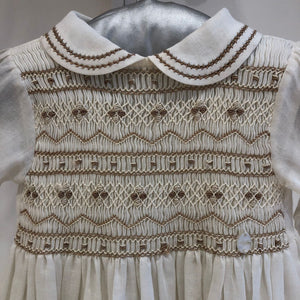 Batón bordado smock lino ivory