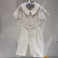 Conjunto de bautizo lino ivory con bordado puntos