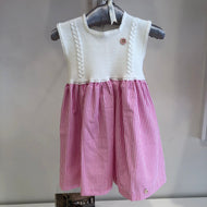 Vestido pechera tejida ivory con falda rosada