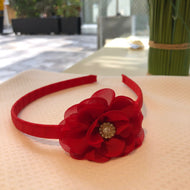 Vincha roja con rosa y strass