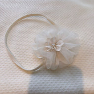 Vincha elastica tull flor ivory