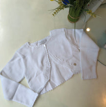 Cargar imagen en el visor de la galería, Bolero tejido blanco manga larga con bordado rosas
