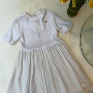 Vestido pechera tejida manga corta blanco