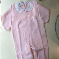 Enterizo largo tejido cuello bb rosado bordado c/botapie