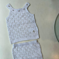Conjunto verano tejido a mano blanco beba