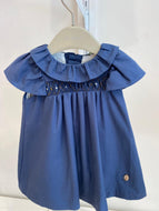 Vestido con bordado smock azul Pili Carrera