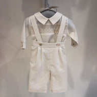 Conjunto bautizo smock manga larga lino